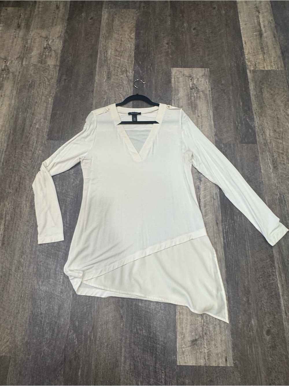 White House Black Market Cream Asymmetrical V-Neck Tunic
